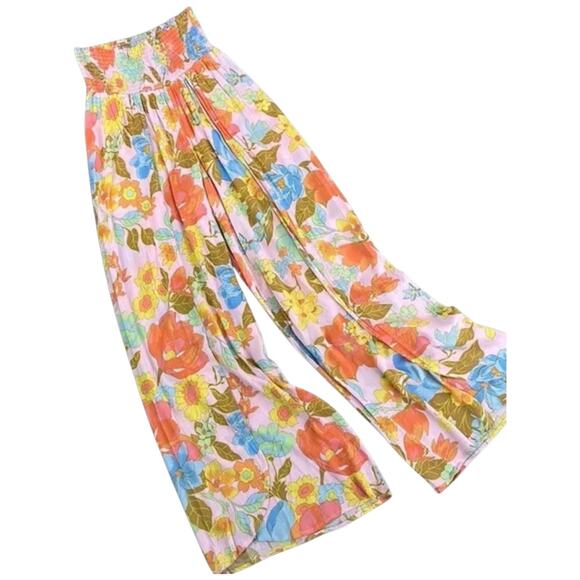 EUC Billabong Wandering Soul Smocked Waist Split Leg Floral Beach Pants Size S/M - Picture 1 of 8
